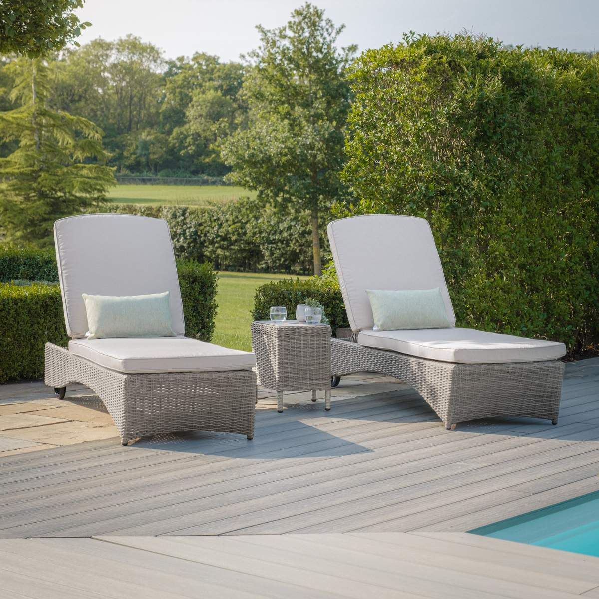 Maze Oxford Rattan Sunlounger Set - Ceramic Glass
