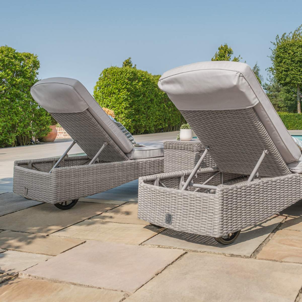 Maze Oxford Rattan Sunlounger Set - Ceramic Glass