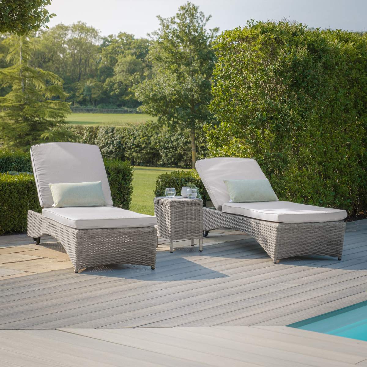 Maze Oxford Rattan Sunlounger Set - Ceramic Glass