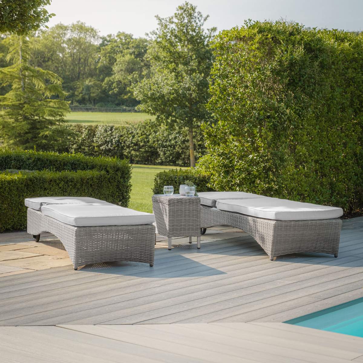 Maze Oxford Rattan Sunlounger Set - Ceramic Glass