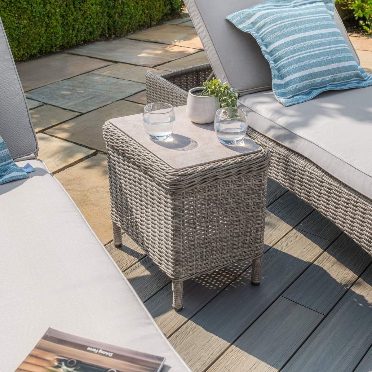 Maze Oxford Rattan Sunlounger Set - Ceramic Glass