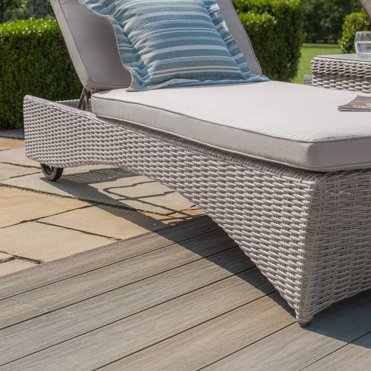 Maze Oxford Rattan Sunlounger Set - Ceramic Glass