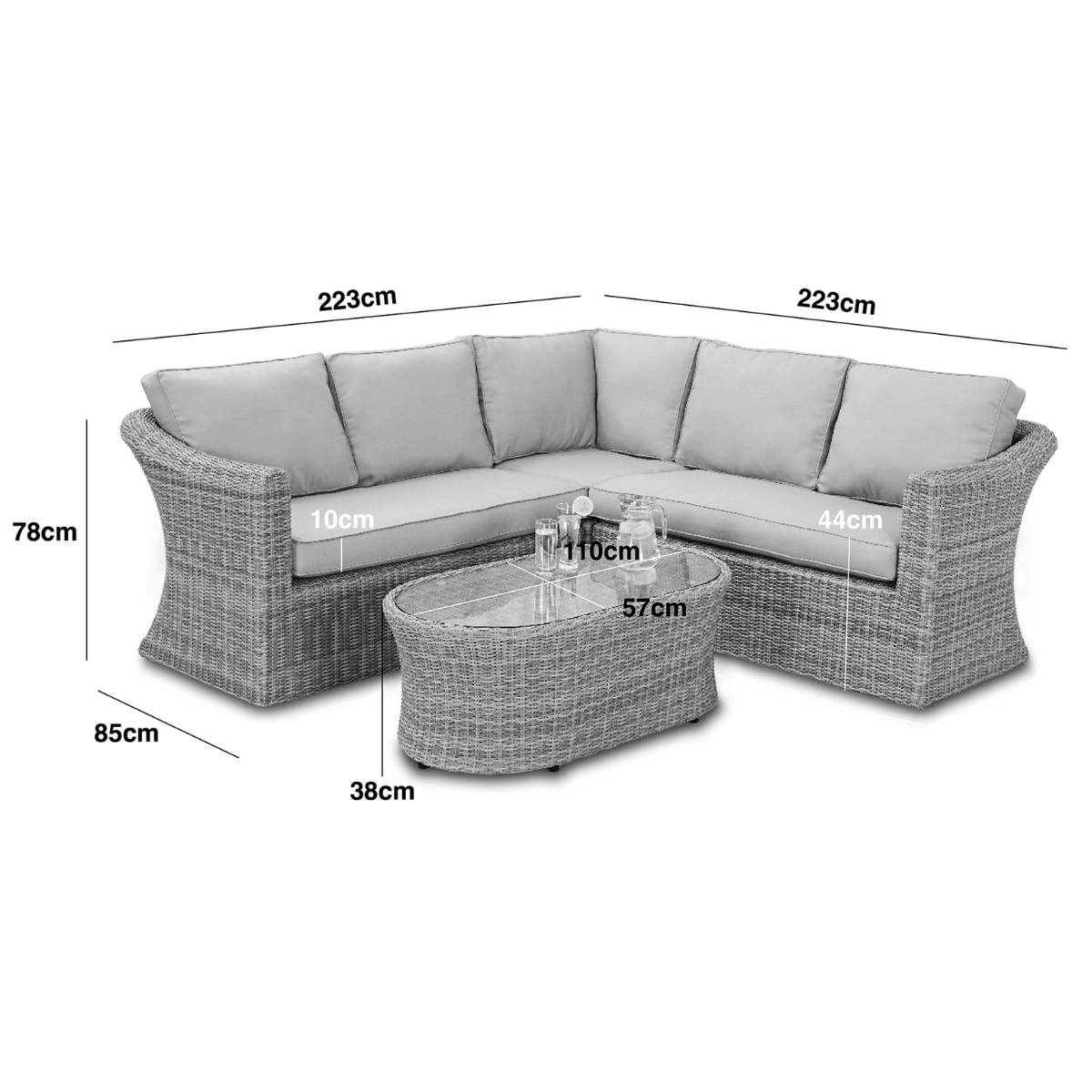 Maze Oxford Small Rattan Corner Sofa Set - Ceramic Glass