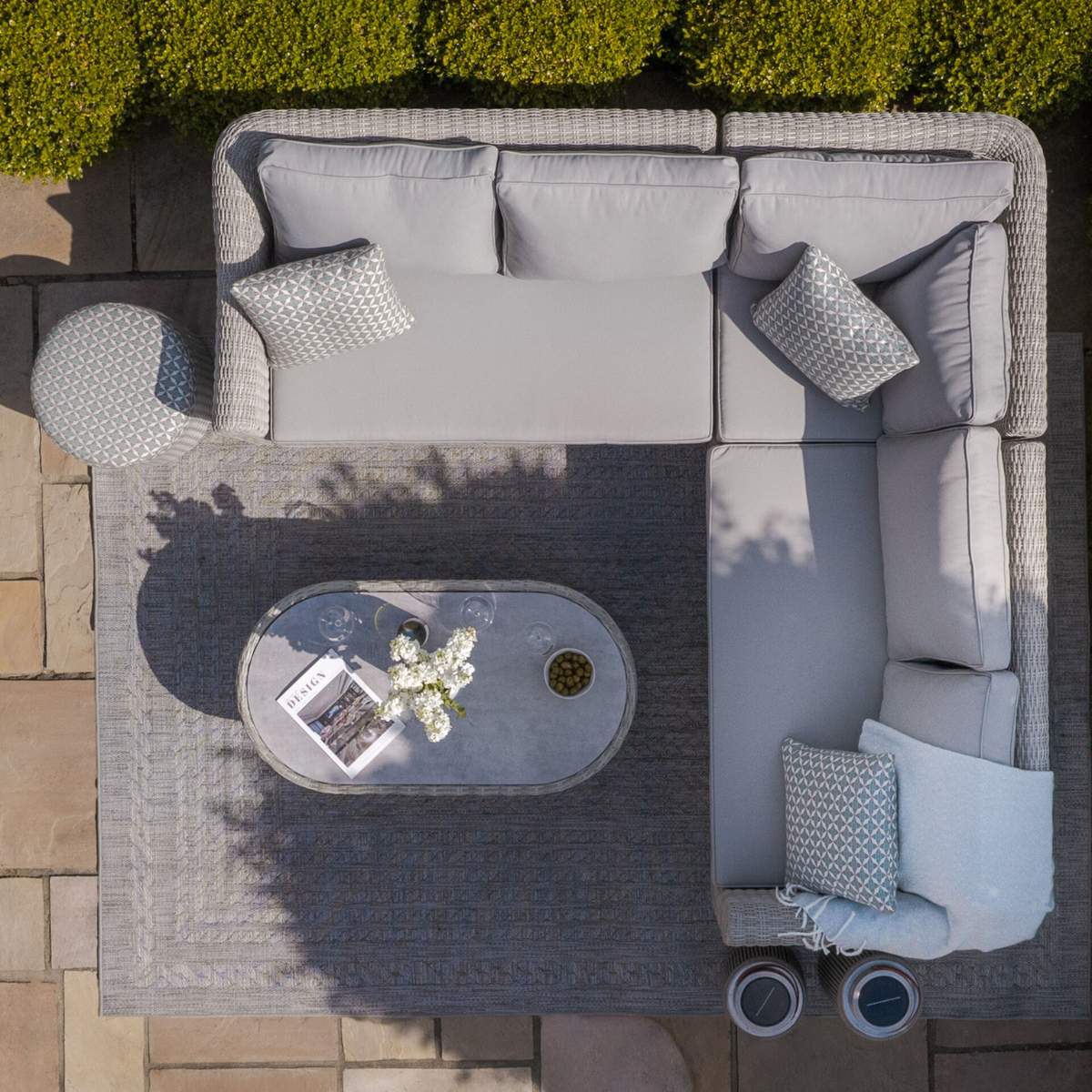 Maze Oxford Small Rattan Corner Sofa Set - Ceramic Glass