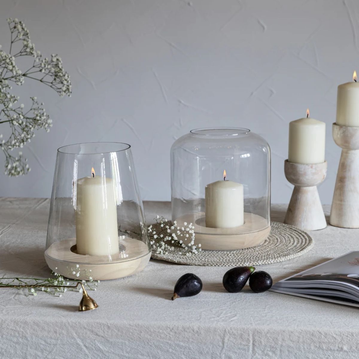 Ivyline Padstow White Wash Wooden Candle Holder H14cm D9cm