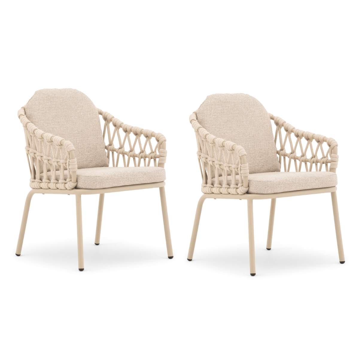 Maze Pair of Sicily Open Rope Weave Garden Dining Chairs - Latte