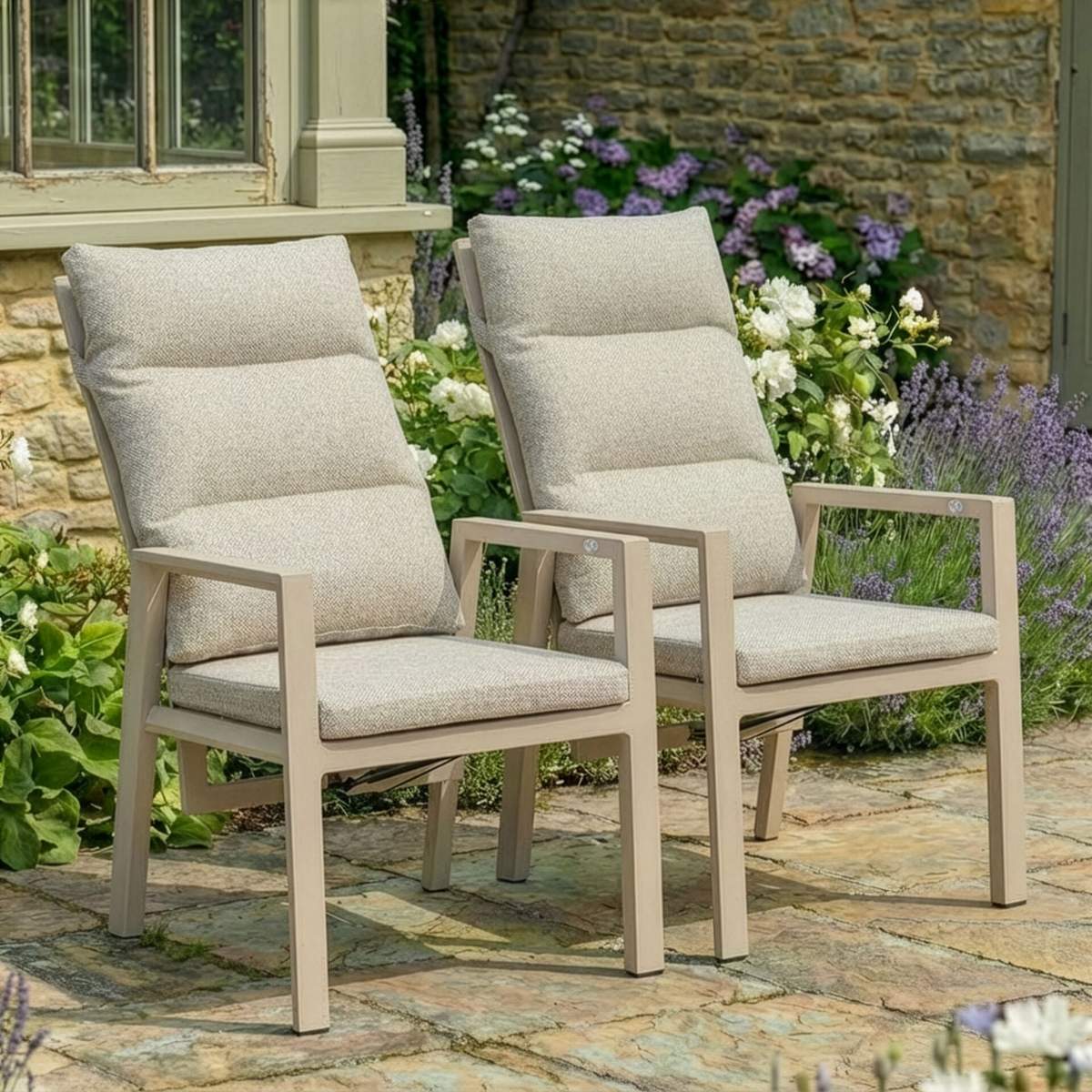 Maze - Pair of Valencia Reclining Aluminium Dining Chairs - Latte