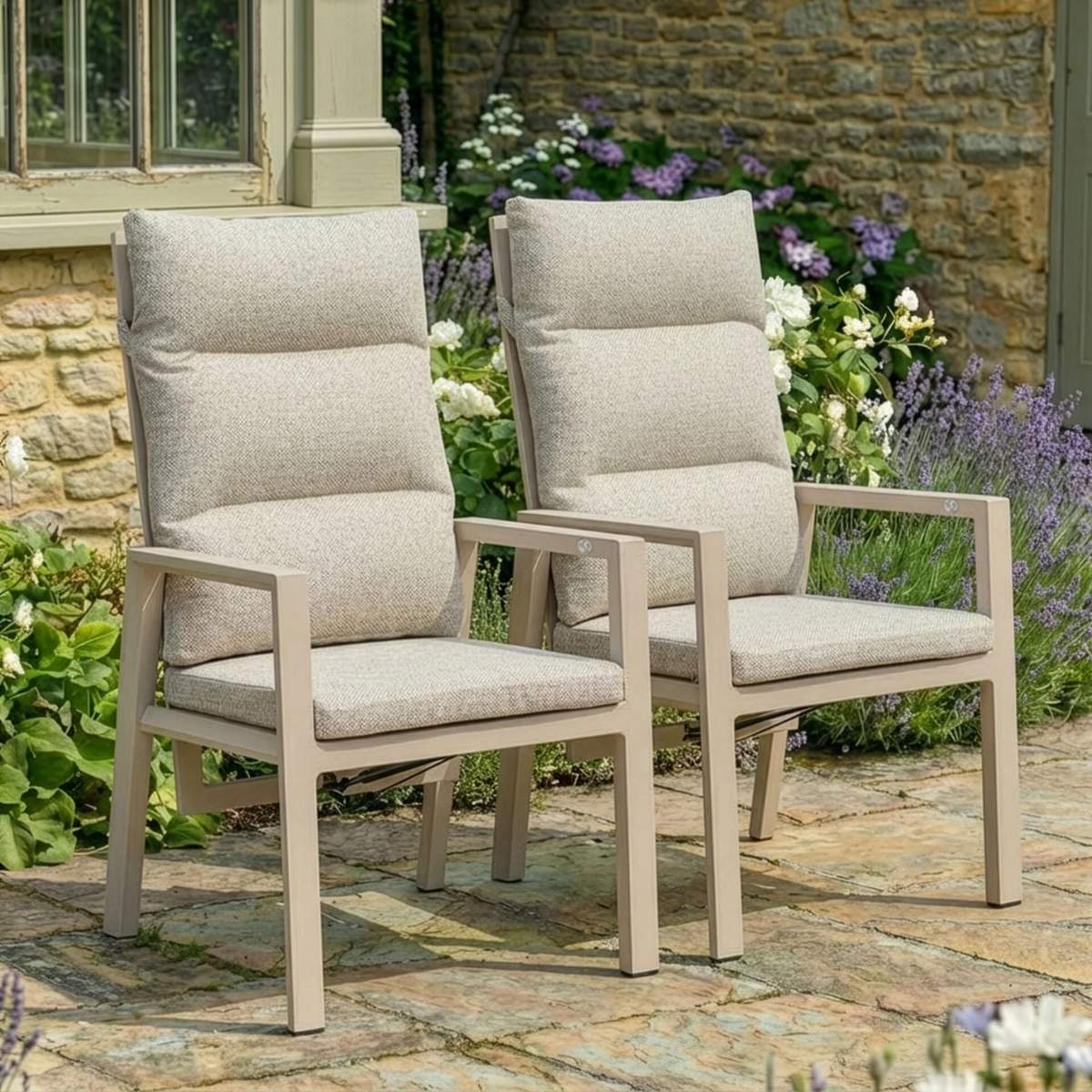 Maze - Pair of Valencia Reclining Aluminium Dining Chairs - Latte
