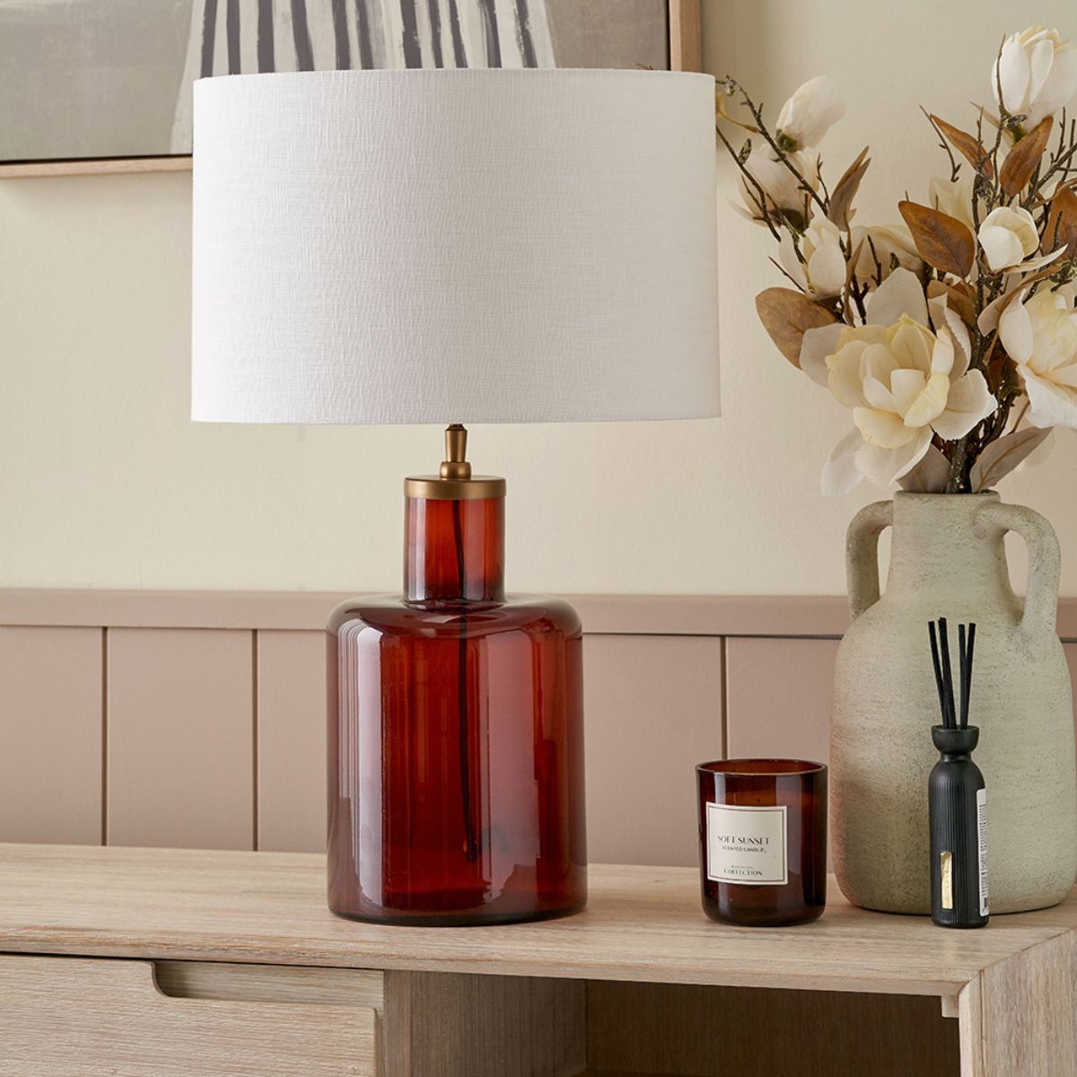 Pacific Lifestyle Palmo Amber Glass Bottle Table Lamp Base