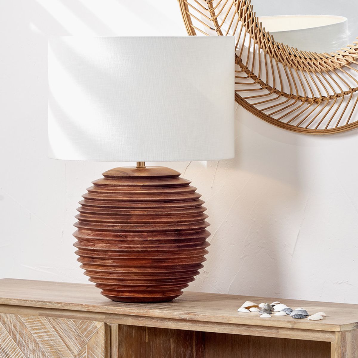 Pacific Lifestyle Pembury Brown Wash Large Turned Wood Table Lamp Base
