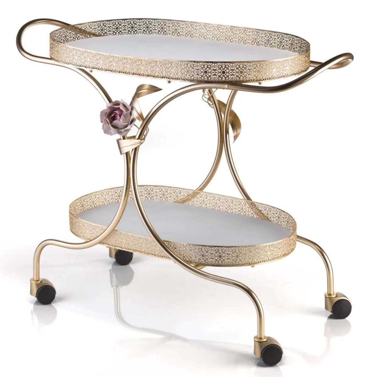 Villari Peony Tea Trolley - Pink & Gold