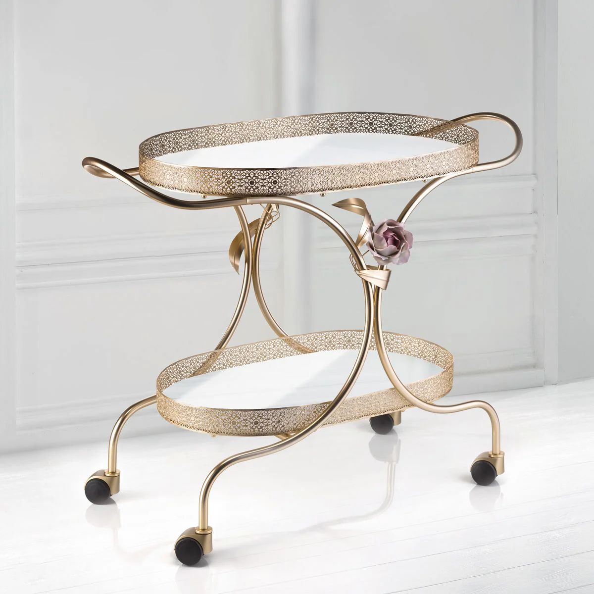 Villari Peony Tea Trolley - Pink & Gold