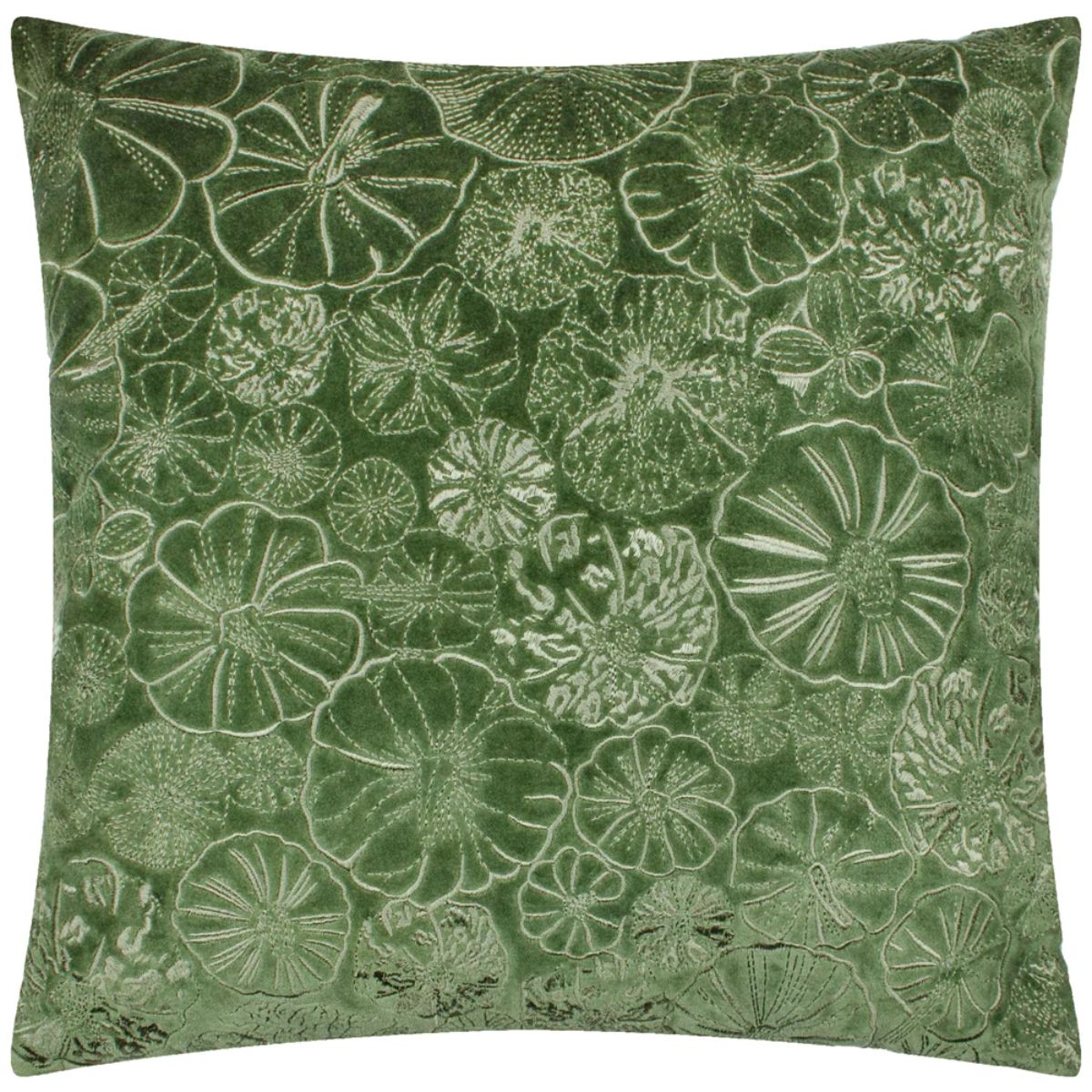 Furn Picking Patch Embroidered Velvet Cushion Greenwood