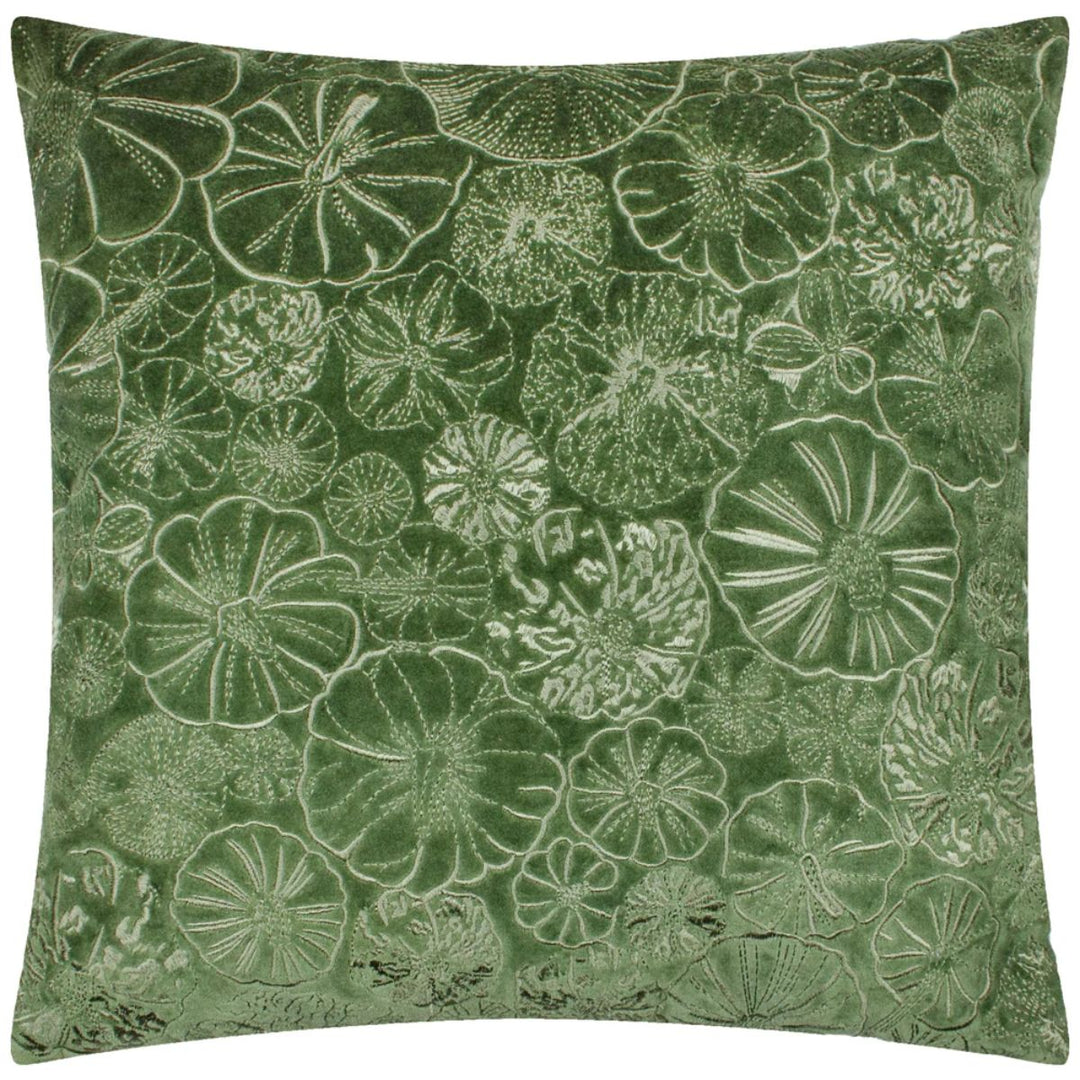 Furn Picking Patch Embroidered Velvet Cushion Greenwood