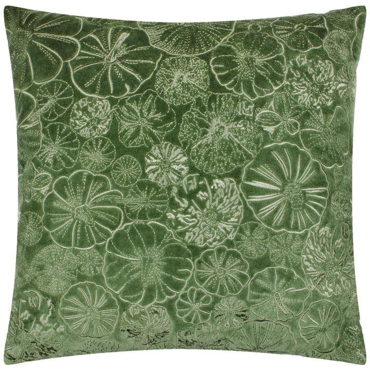 Furn Picking Patch Embroidered Velvet Cushion Greenwood
