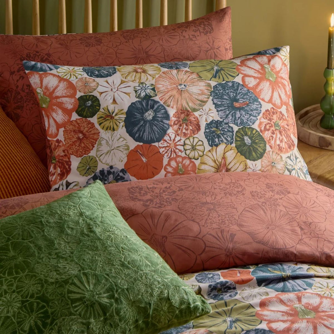 Furn Picking Patch Embroidered Velvet Cushion Greenwood