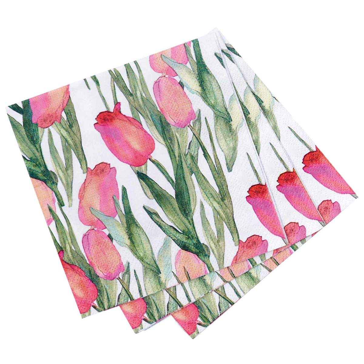 Rock Flower Paper Pink Tulips Paper Cocktail Napkins (Pack of 25)