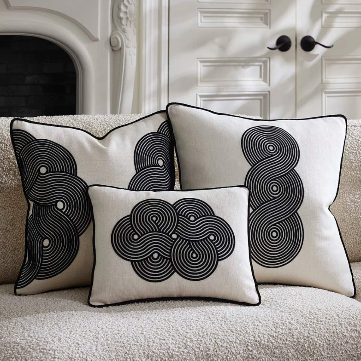 Jonathan Adler Pompidou B&W Loops Circles Cushion