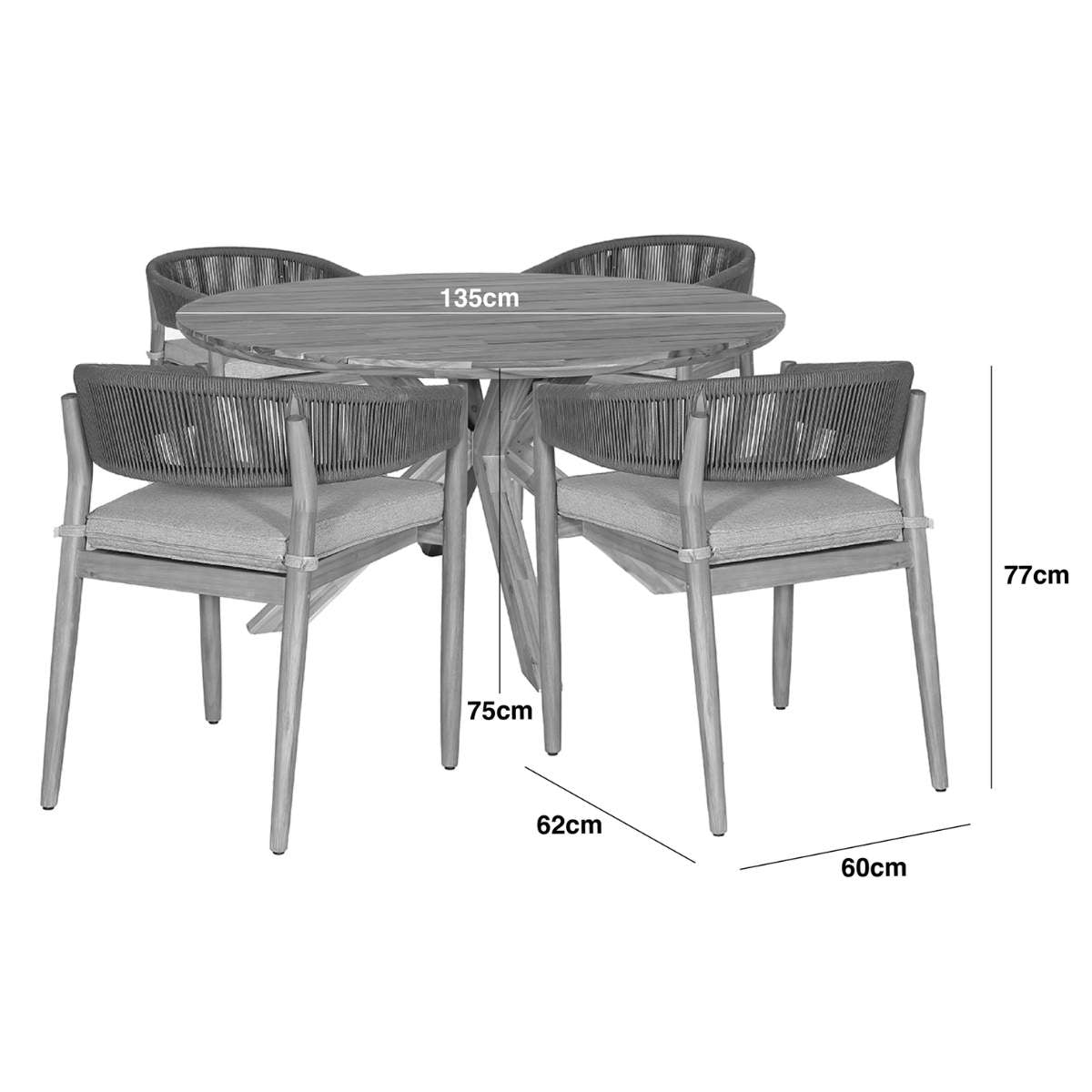 Maze - Porto Rope Weave 4 Seat Round Dining Set