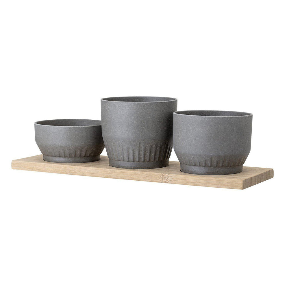 Grey Plant Pot Set With Tray-Bloomingville-Beaumonde
