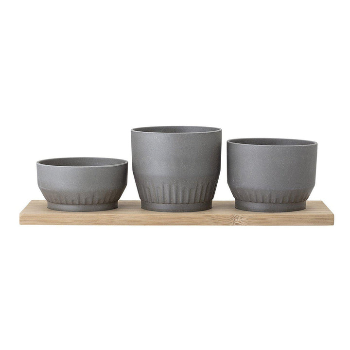 Grey Plant Pot Set With Tray-Beaumonde