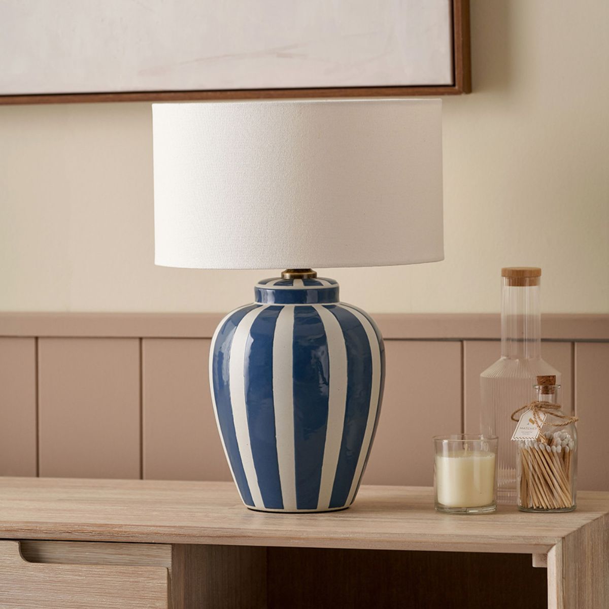 Pacific Lifestyle Priscilla Denim Blue Striped Ceramic Table Lamp Base