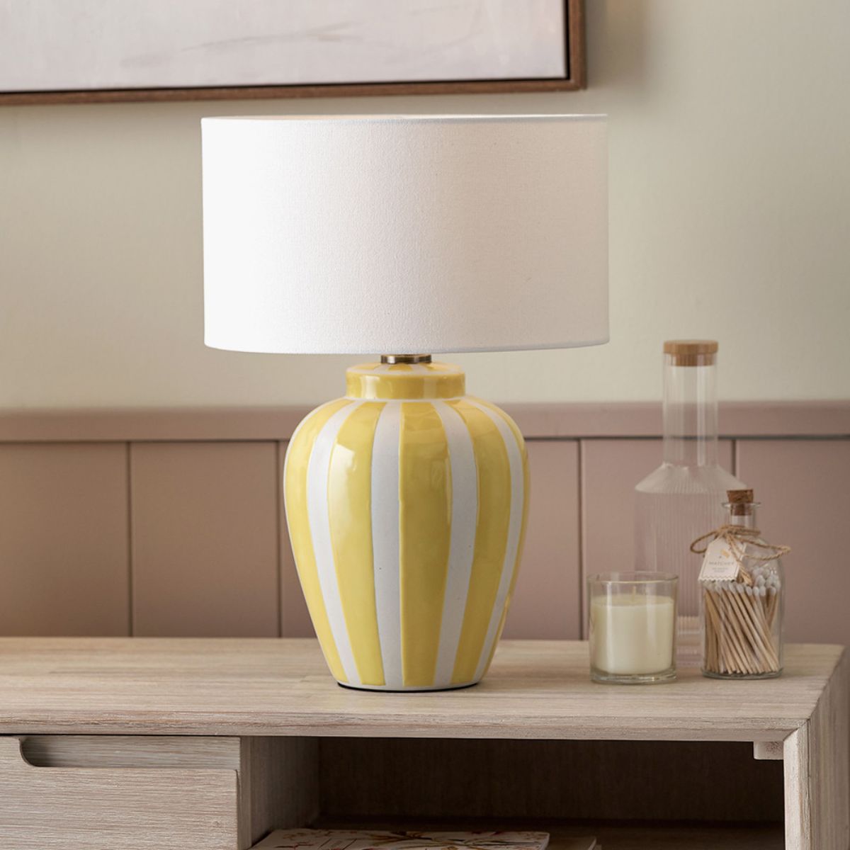 Pacific Lifestyle Priscilla Yellow Striped Ceramic Table Lamp Base