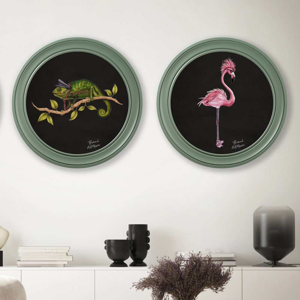 Brand McKenzie Punk Rocks Prince Framed Round Art Print with Charcoal Black Background