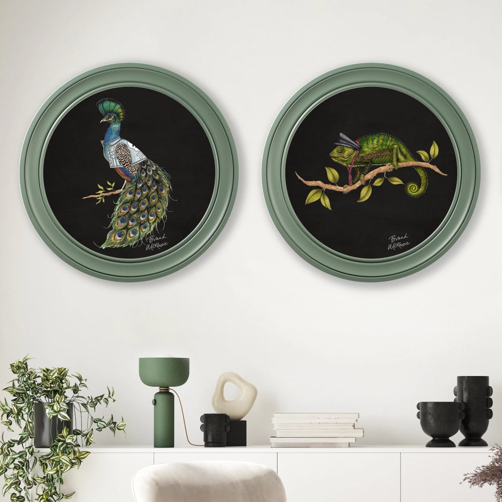 Brand McKenzie Punk Rocks Cleo Framed Round Art Print with Charcoal Black Background