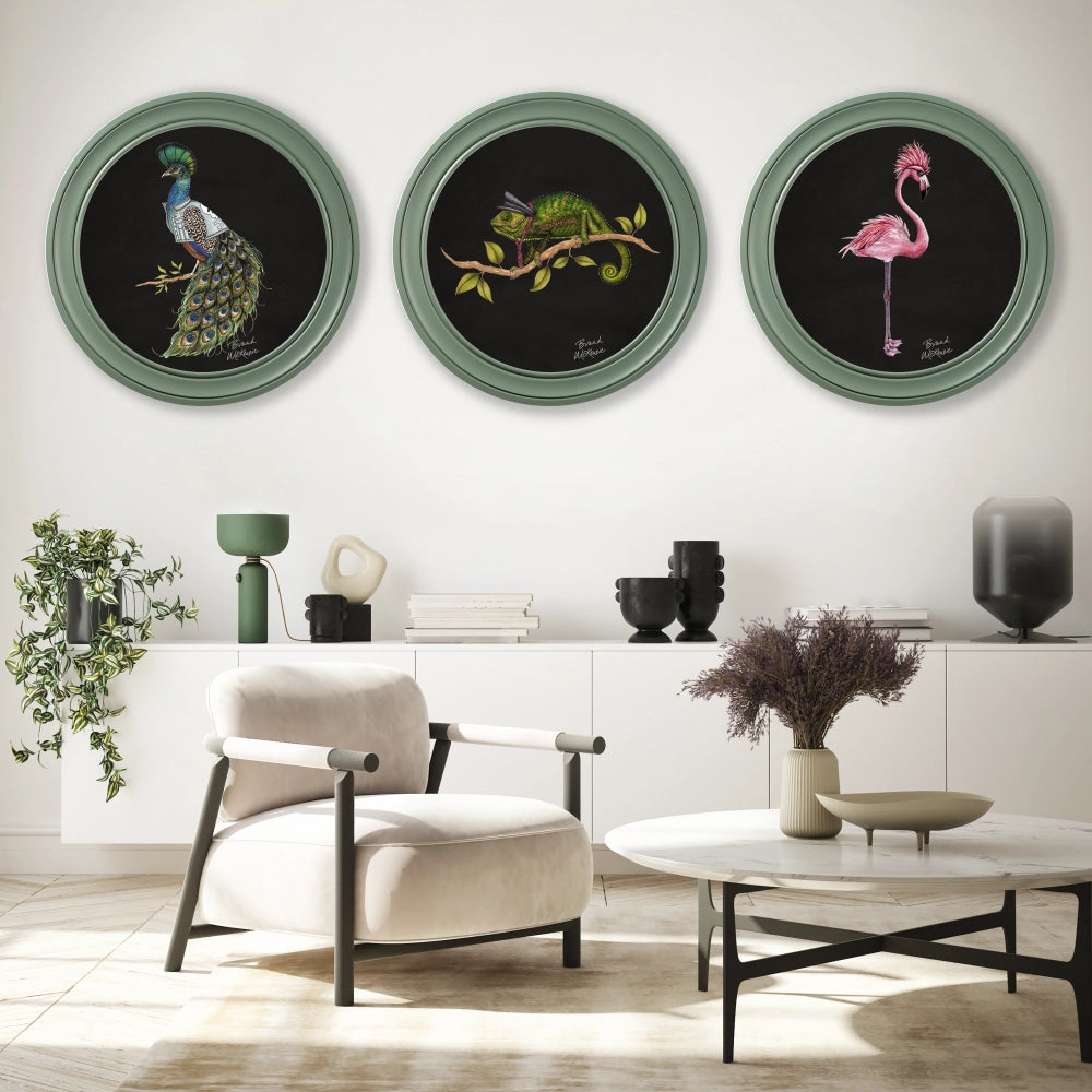 Brand McKenzie Punk Rocks Cleo Framed Round Art Print with Charcoal Black Background