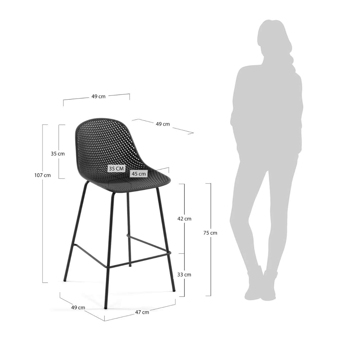 Kave Home Quinby brown outdoor stool 75cm