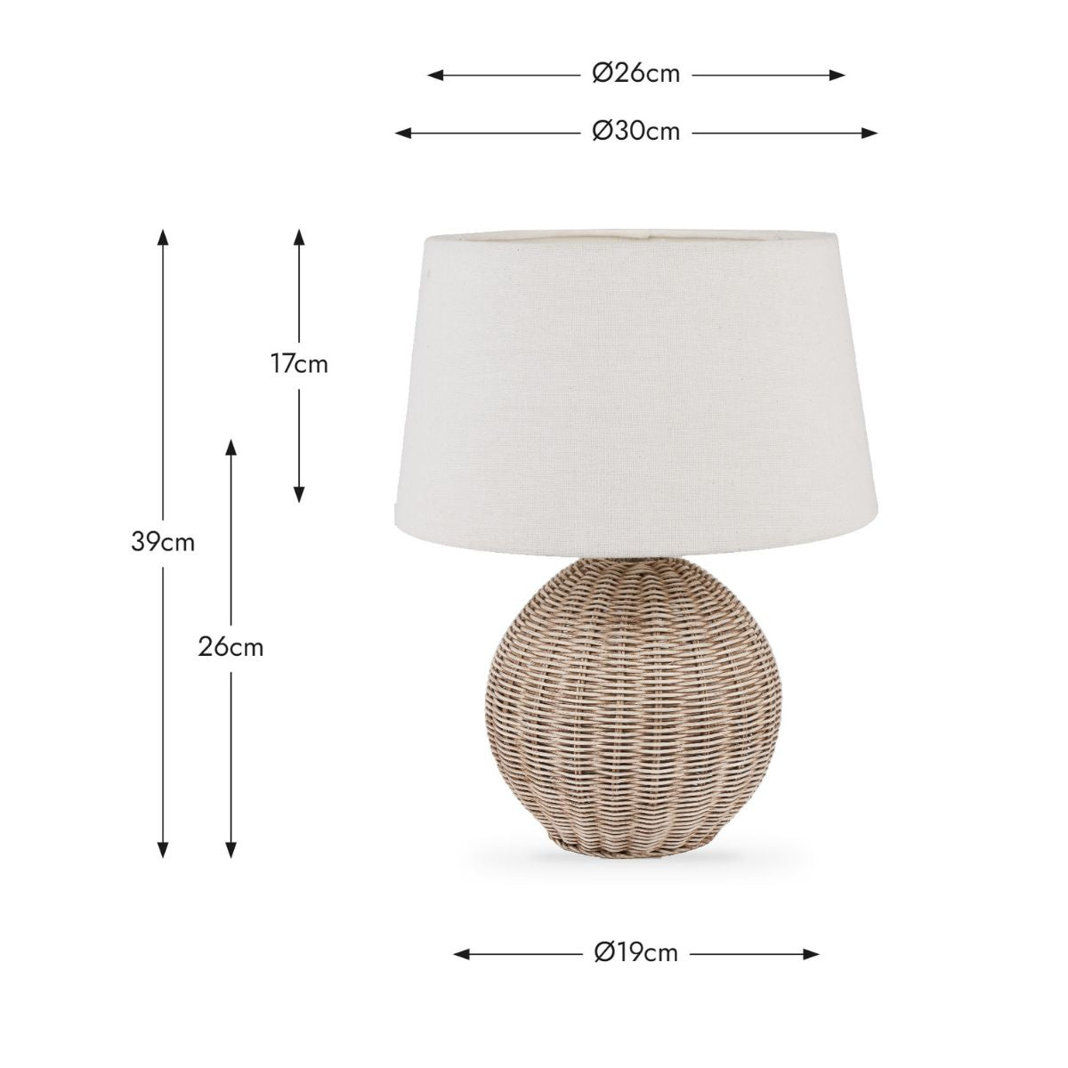 Pacific Lifestyle Raffles Small Rattan Cream Wash Table Lamp