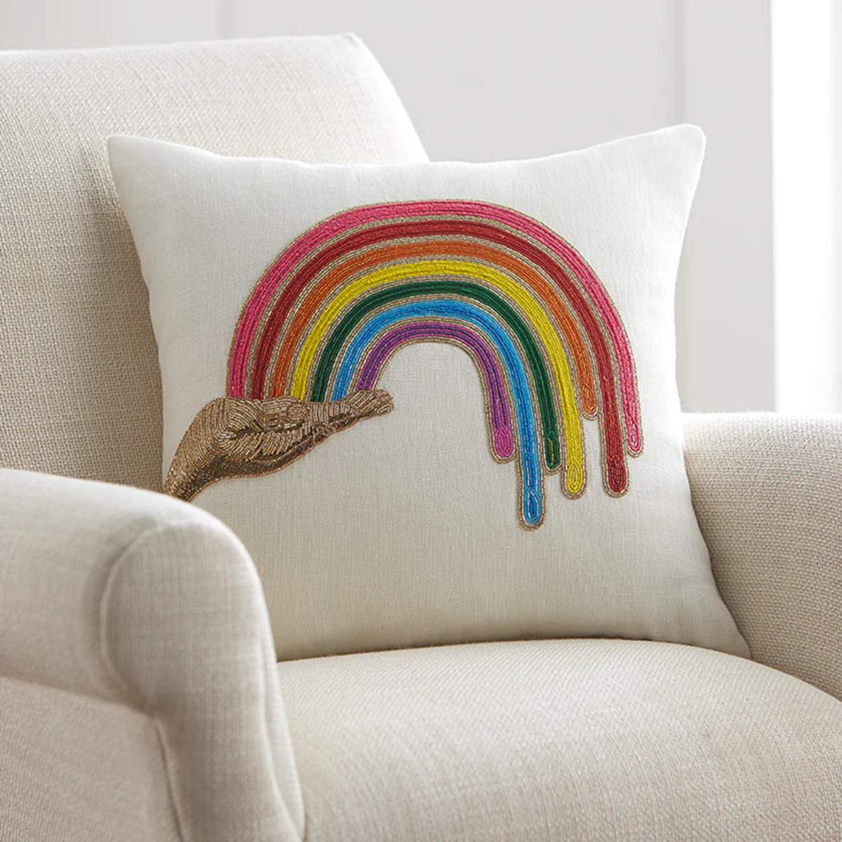 Jonathan Adler Rainbow Hand Beaded Cushion