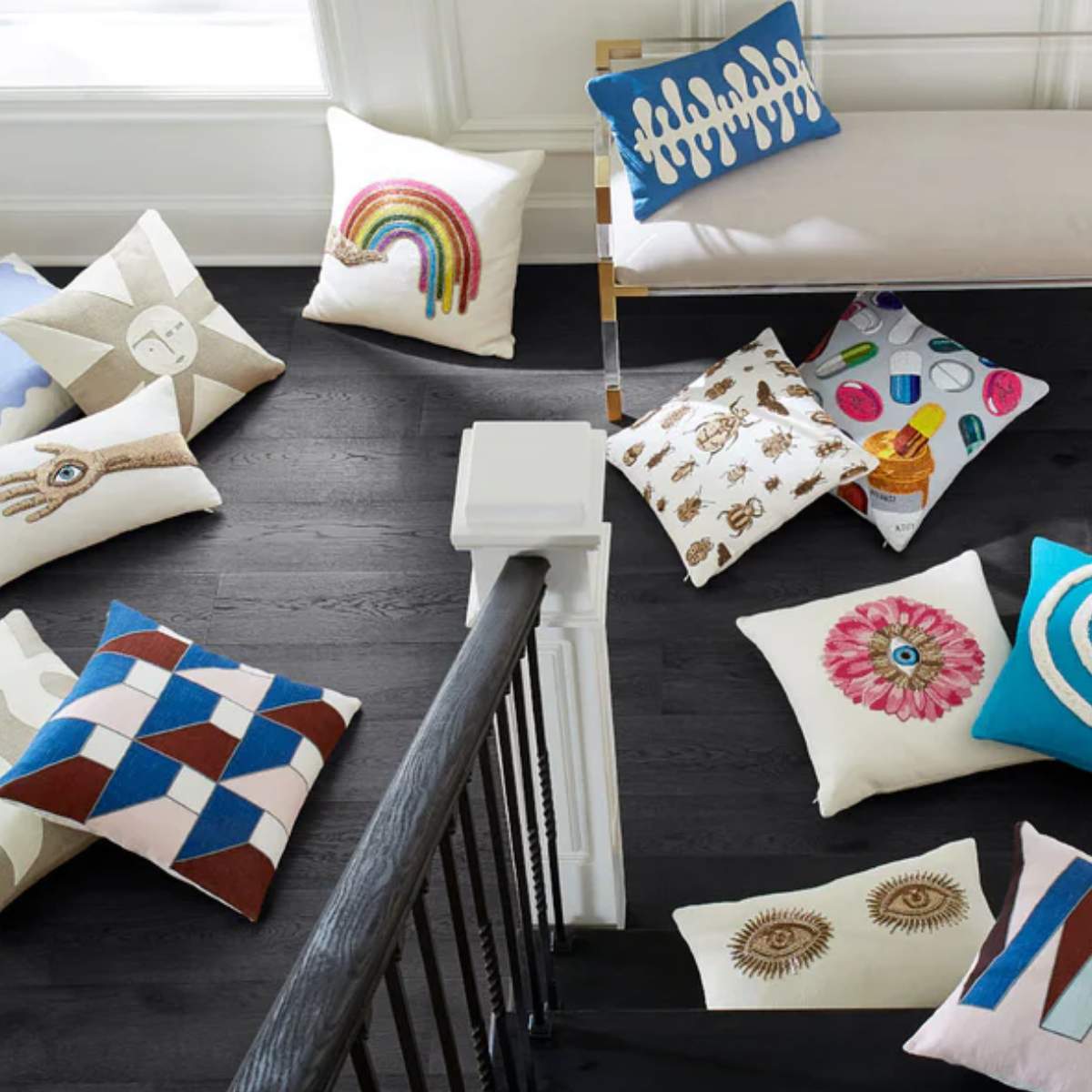 Jonathan Adler Rainbow Hand Beaded Cushion