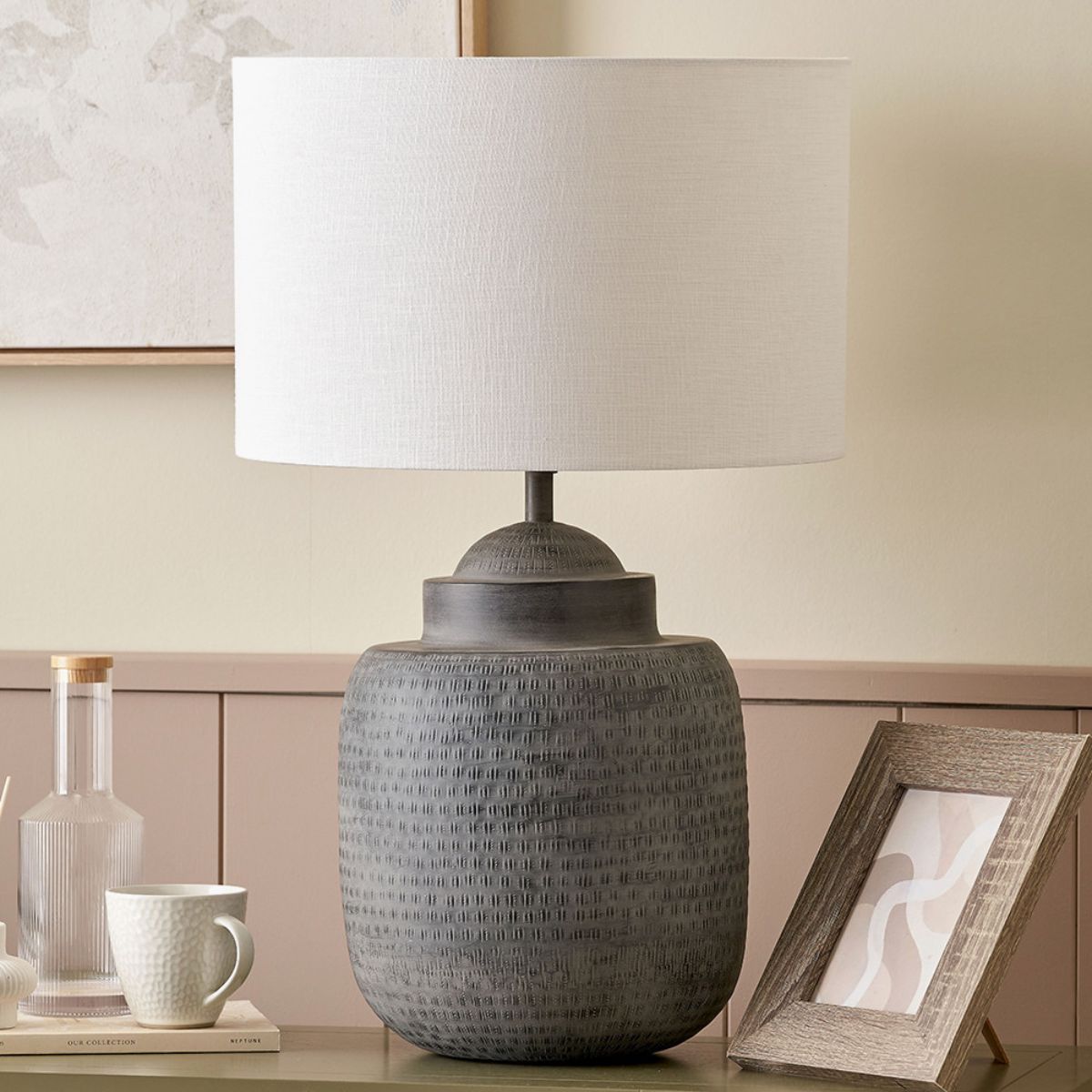Pacific Lifestyle Raj Charcoal Grey Hammered Metal Urn Shaped Lamp Base