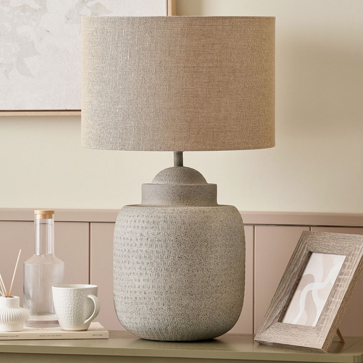 Pacific Lifestyle Raj Stone Grey Hammered Metal Urn Shaped Lamp Base