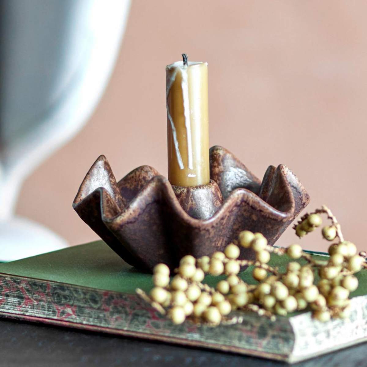 Bloomingville Rameeza Candle Holder, Brown, Stoneware