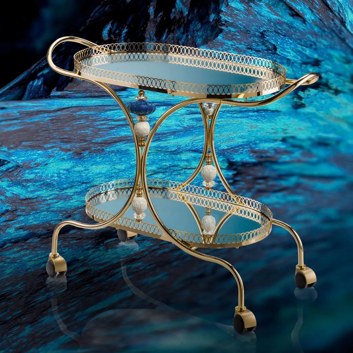 Villari Ramz by Villari Tea Trolley - Sapphire & White
