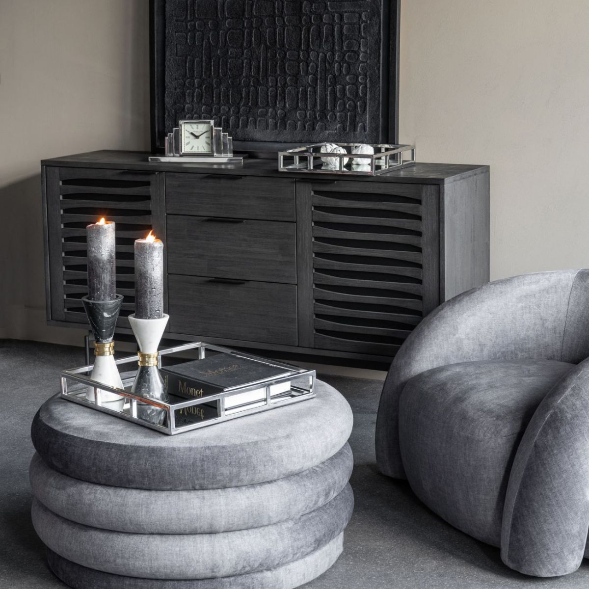 Libra Interiors Ravello Black & White Marble Candle Holder 21cm - Set of 2