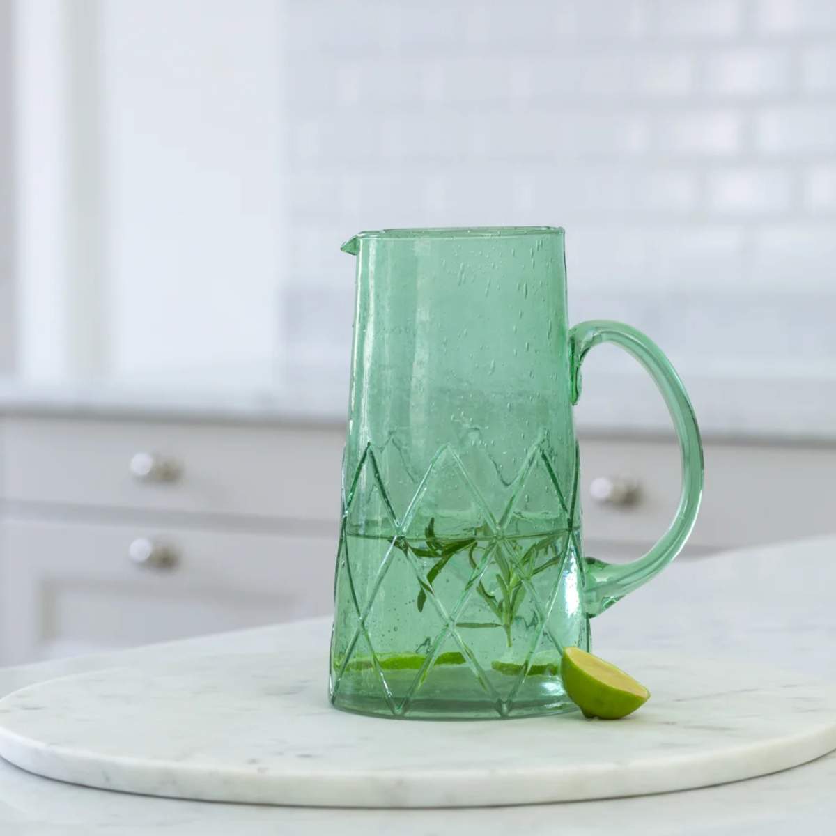 Grand Illusions Recycled Bubble Glass Jug Sea Green