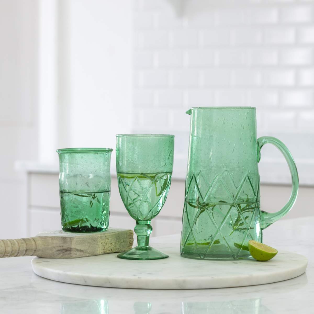 Grand Illusions Recycled Bubble Glass Jug Sea Green