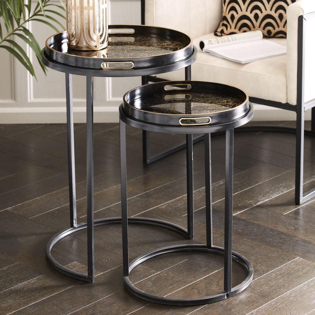 Reef Design Set of Two Side Tables - Black and Gold-Beaumonde
