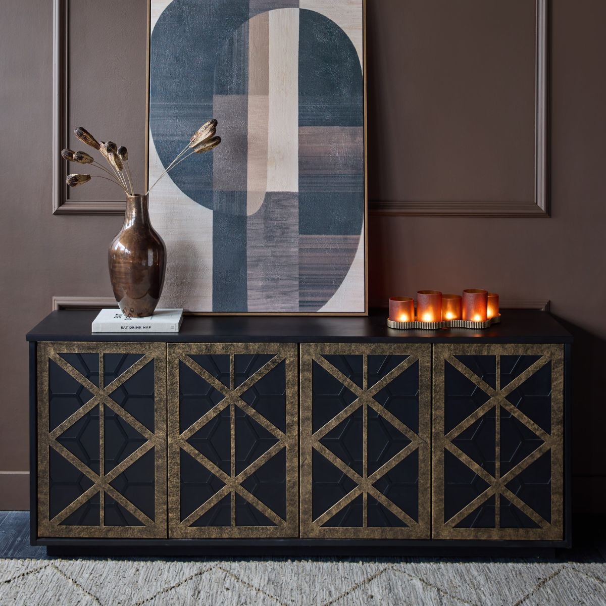 Libra Interiors Reeno Fretwork 4 Door Buffet Sideboard