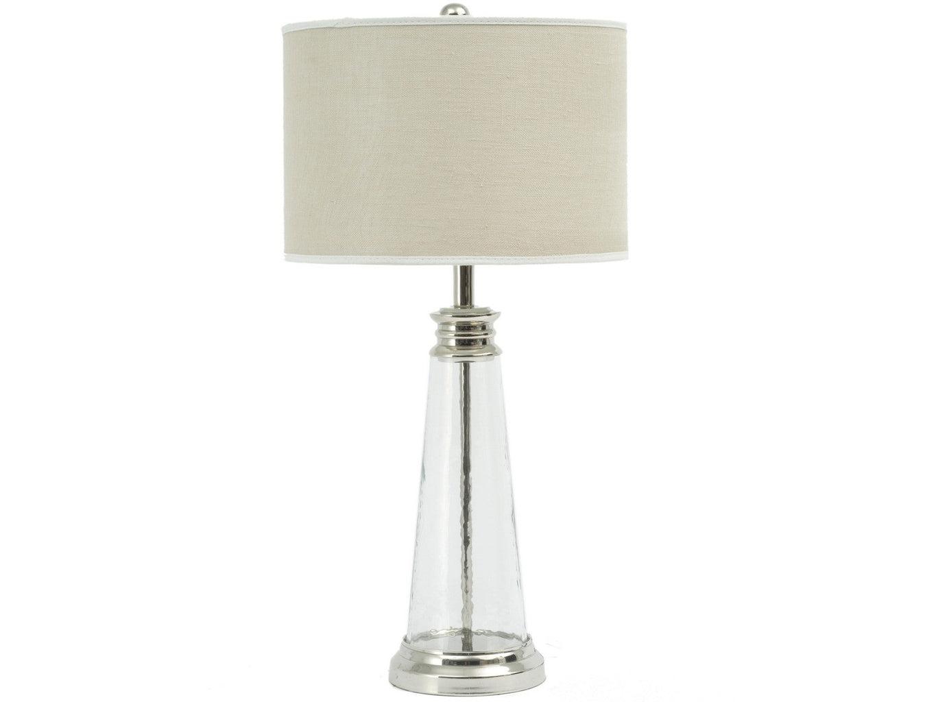Regal Glass Table Lamp Small With Bleach Linen Shade-Beaumonde