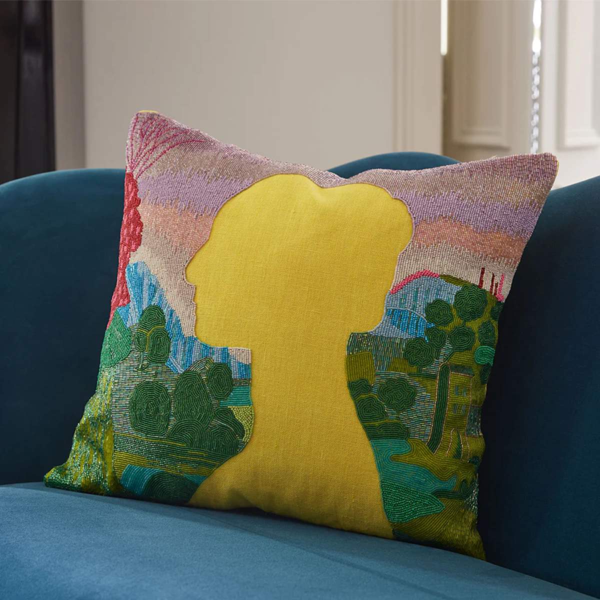 Jonathan Adler Renaissance Landscape Beaded Cushion
