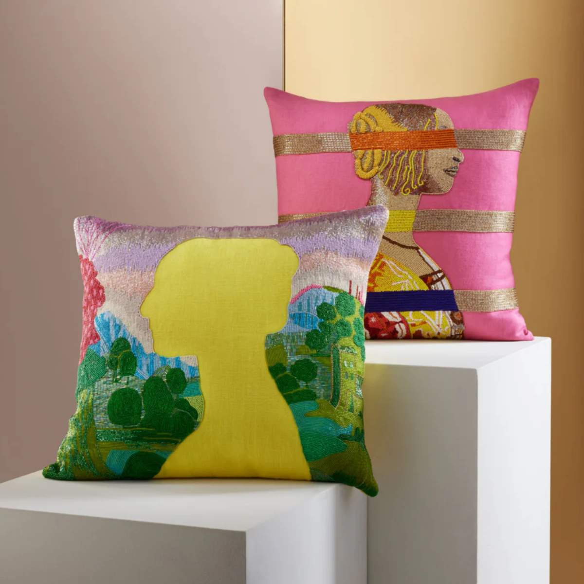 Jonathan Adler Renaissance Landscape Beaded Cushion