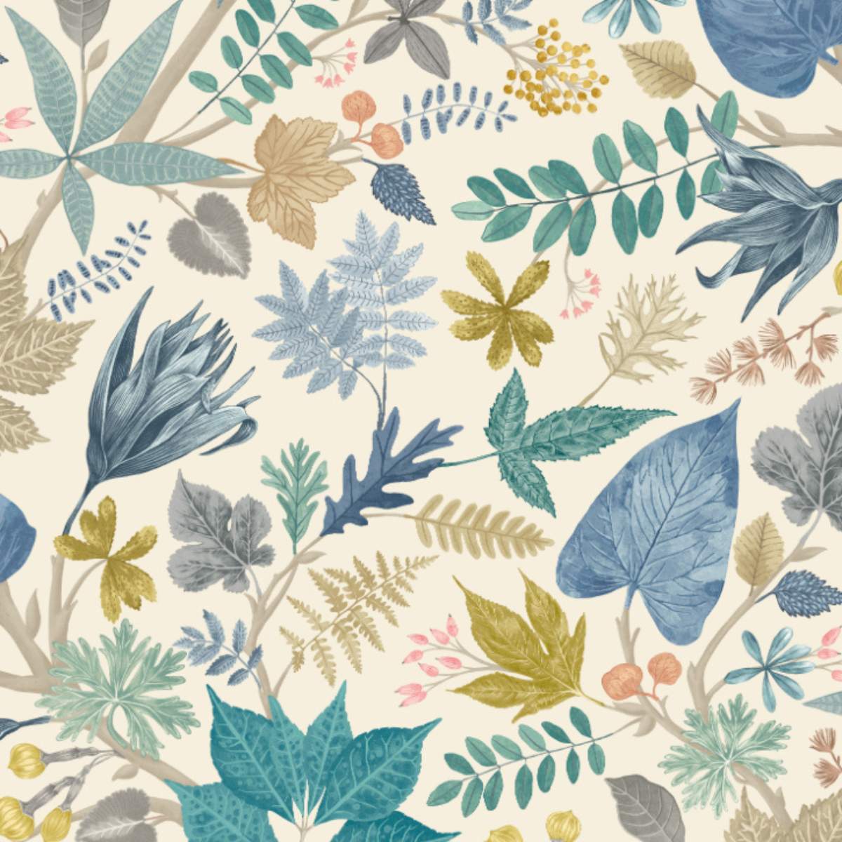 Ohpopsi Riches Of Nature Lush Leaves - Denim & Stone
