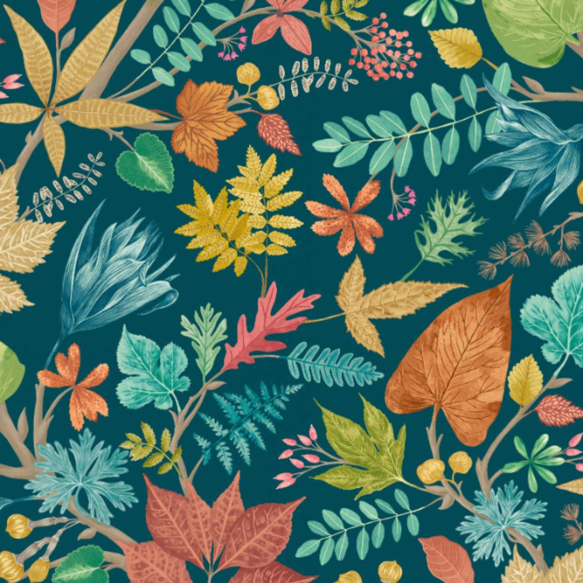 Ohpopsi Riches Of Nature Lush Leaves - Teal & Corn