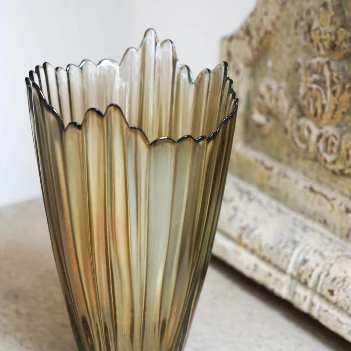 Ivyline Mocha Rippled Glass Vase