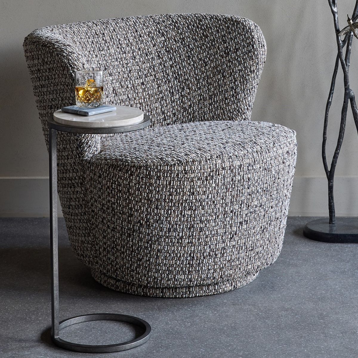Libra Interiors Roehampton Textured Slub Swivel Chair Mocha